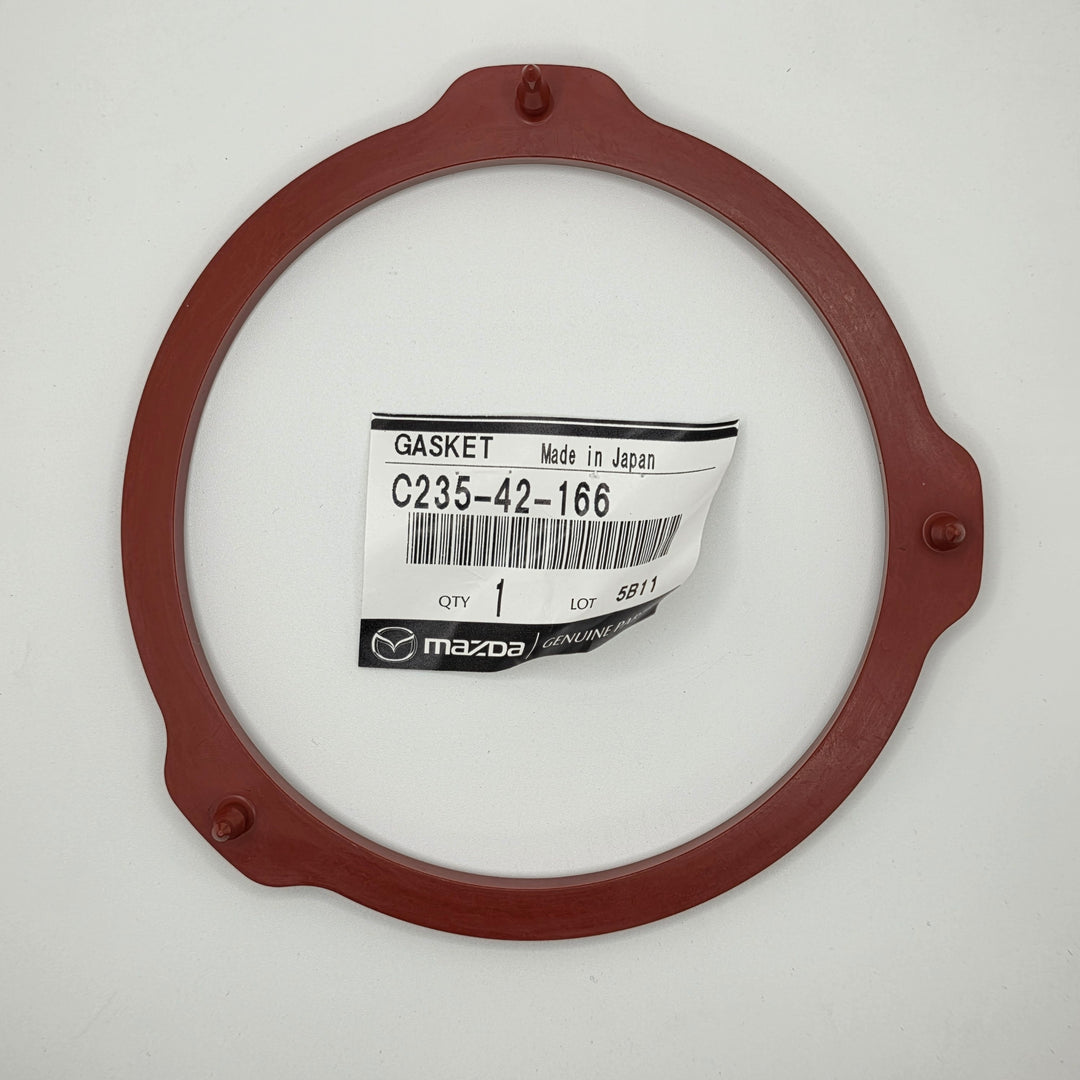 Genuine Mazda C235-42-166 fuel pump top hat gasket - red rubber fuel tank seal with three locating pins