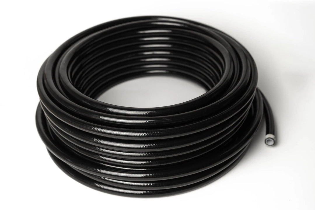 AN-06 PTFE hose with stainless steel over braid and black PVC coat