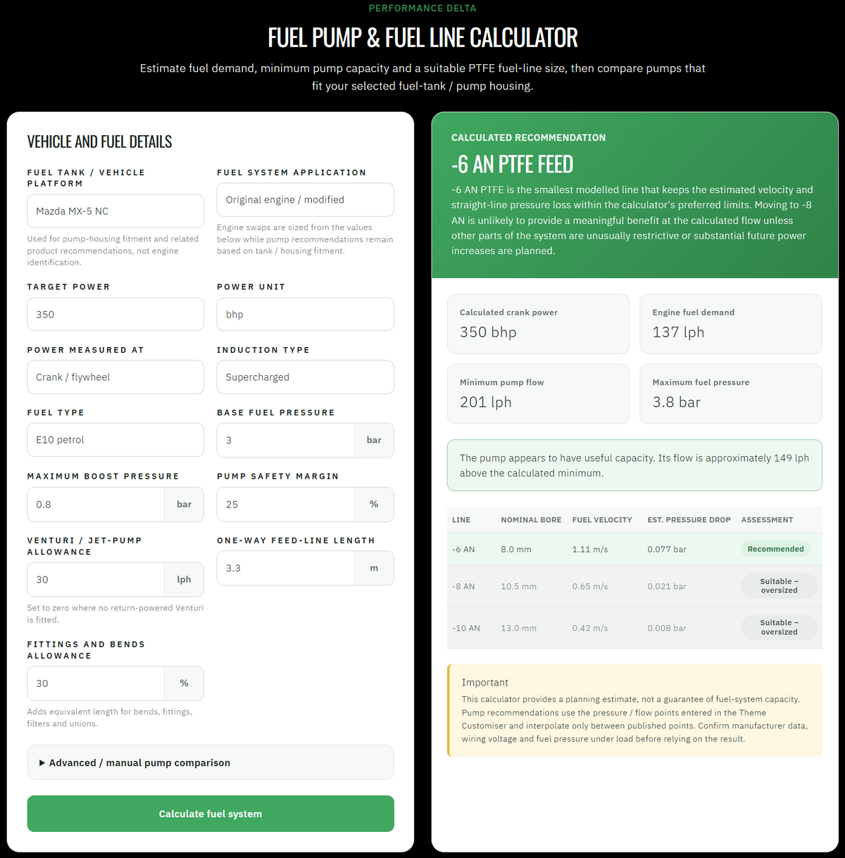 Fuel Line Calculator